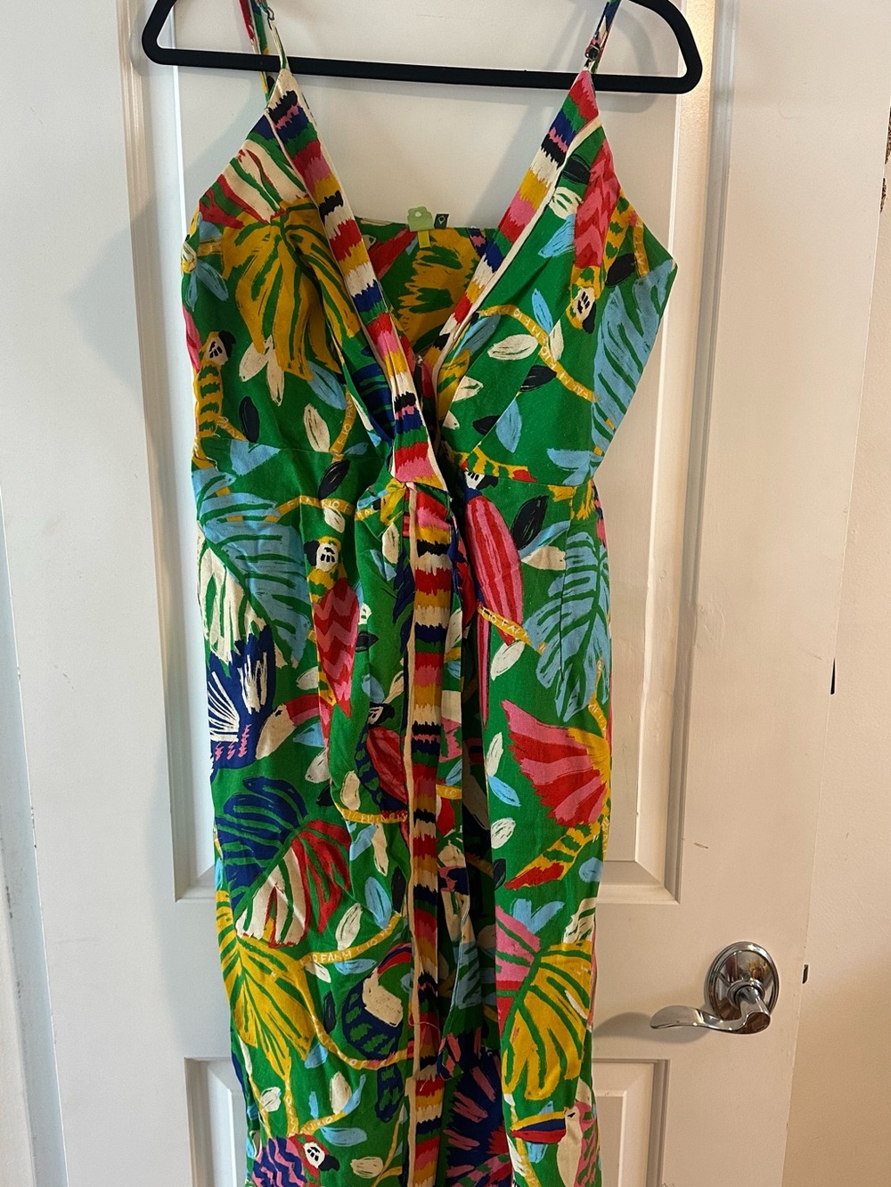 Farm Rio Brazil Tropical Green V-Neck Wrap Midi Dress - Picture 2 of 2